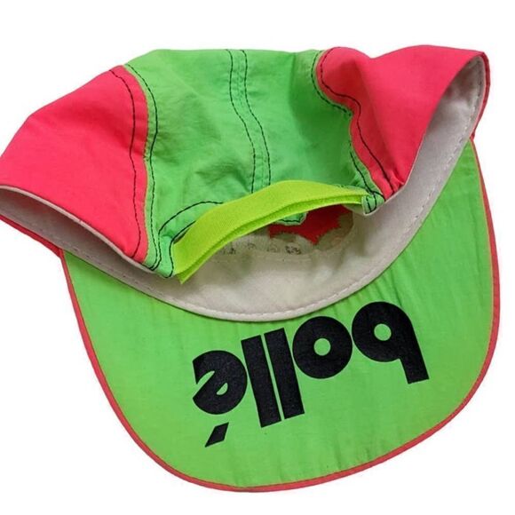 Bolle Sunglasses 5 Panel Neon Pink Green Adjustable Hat Cap USA Made Vintage 90s - Picture 3 of 5